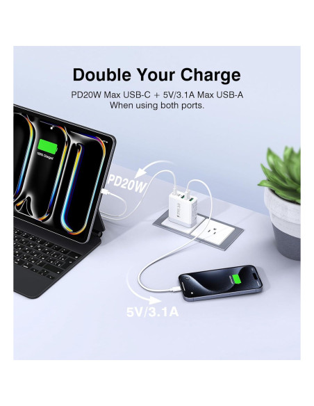 Cargador USB C Rápido 50W 5 Puertos BOVICAS Blanco