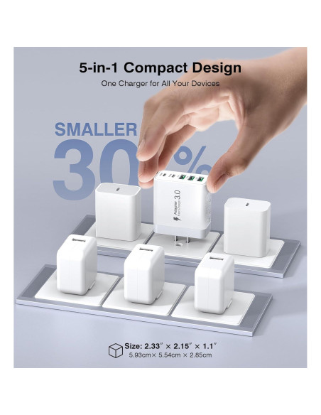 Cargador USB C Rápido 50W 5 Puertos BOVICAS Blanco