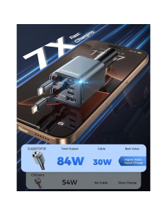 Cargador de Coche Retráctil SUPERONE 2025 5 en 1 84W 2