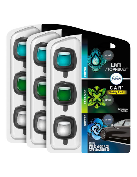 Febreze Ambientador de Auto Clip Ventilación Unstopables 3 Piezas