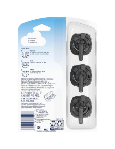 Febreze Ambientador de Auto Clip Ventilación Unstopables 3 Piezas
