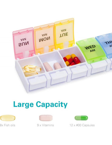 Organizador Semanal de Pastillas Sukuos AM PM 7 Días Arcoíris