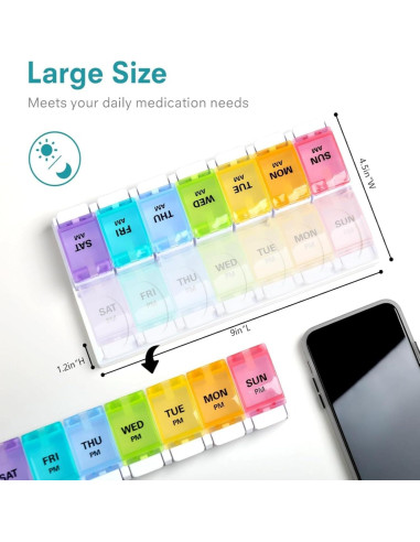 Organizador Semanal de Pastillas Sukuos AM PM 7 Días Arcoíris