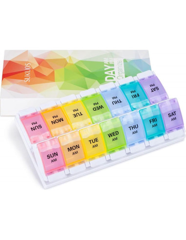 Organizador Semanal de Pastillas Sukuos AM PM 7 Días Arcoíris