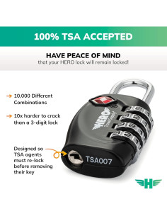 Candado de Equipaje HERO - Paquete de 2, Combinación TSA 4 Dígitos 2