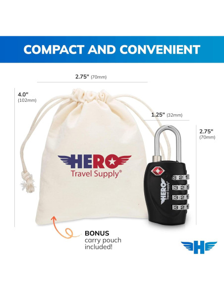 Candado de Equipaje HERO - Paquete de 2, Combinación TSA 4 Dígitos