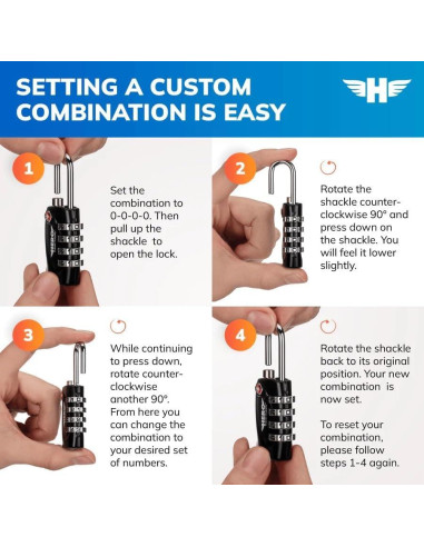Candado de Equipaje HERO - Paquete de 2, Combinación TSA 4 Dígitos
