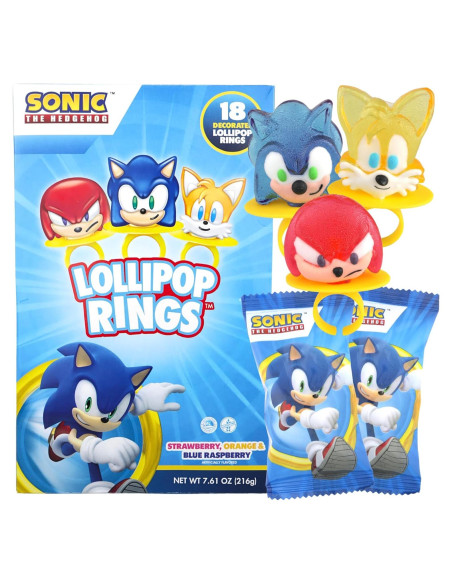Anillos de Lollipop Sonic the Hedgehog - 18 Caramelos Temáticos