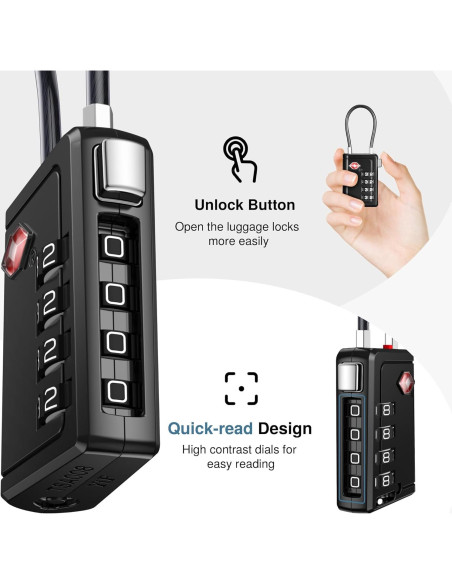 Candados de Viaje TSA Puroma 2 Piezas Negro 4 Dígitos