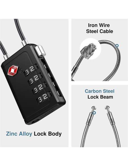 Candados de Viaje TSA Puroma 2 Piezas Negro 4 Dígitos