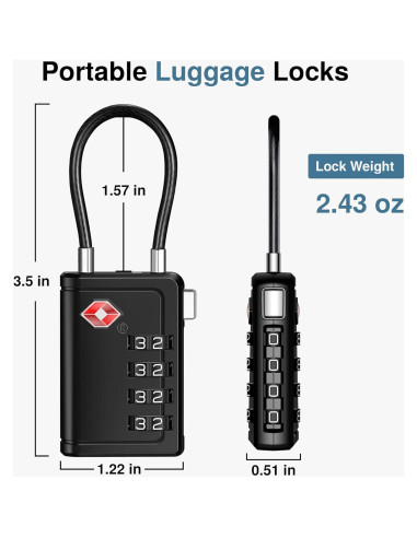 Candados de Viaje TSA Puroma 2 Piezas Negro 4 Dígitos