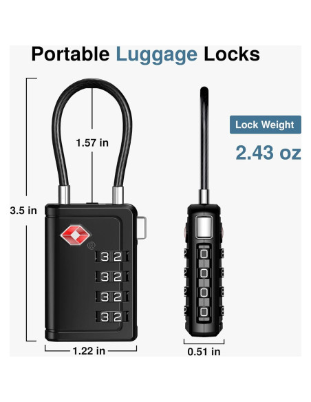 Candados de Viaje TSA Puroma 2 Piezas Negro 4 Dígitos