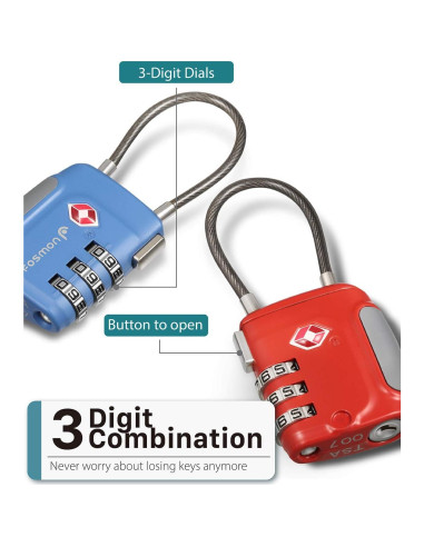 Candados de Equipaje TSA Fosmon - Paquete de 4 Multicolor