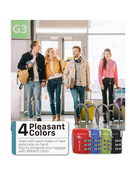 Candados de Equipaje TSA Fosmon - Paquete de 4 Multicolor