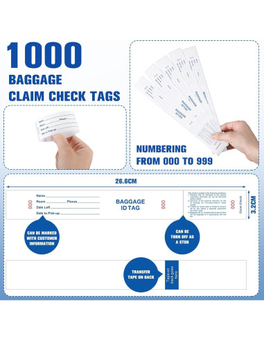 1000 Etiquetas de Identificación de Equipaje Feifeiya Blancas