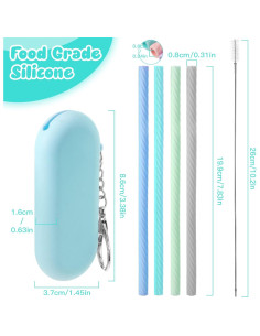 Pajitas de Silicona Reutilizables Meanplan con Estuche 4 Piezas 2