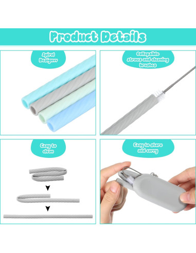 Pajitas de Silicona Reutilizables Meanplan con Estuche 4 Piezas