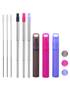 Pajitas de Metal Reutilizables NAIVELY 3 Paquetes con Cepillo