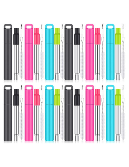 Popotes Metálicos Reutilizables Gejoy 12 Piezas con Estuche