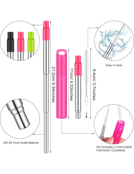 Popotes Metálicos Reutilizables Gejoy 12 Piezas con Estuche