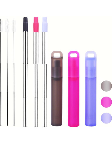 Pajitas de Metal Reutilizables NAIVELY 3 Paquetes con Cepillo