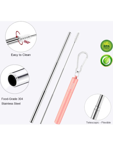 Paquete de 2 Popotes Metálicos Reutilizables Doboli Telescópicos
