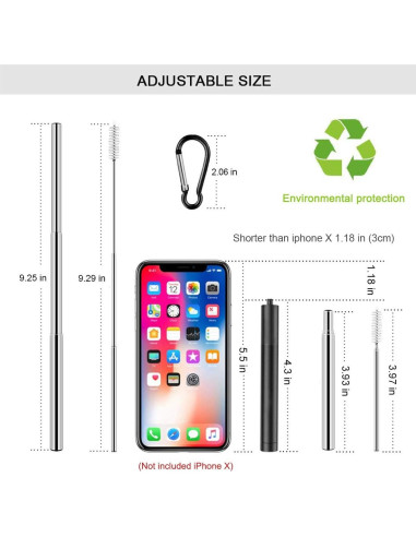 Paquete de 2 Popotes Metálicos Reutilizables Doboli Telescópicos