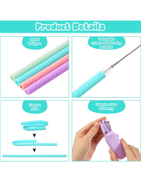 Juego de Pajitas de Silicona Reutilizables Meanplan - 4 Piezas