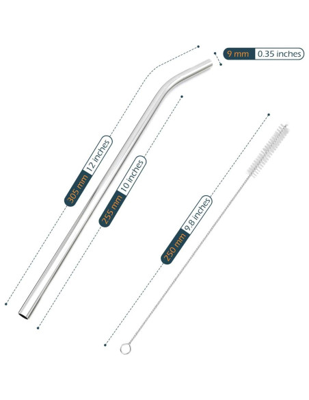 Set de Pajitas Reutilizables GFDesign 12" Acero Inoxidable 9mm