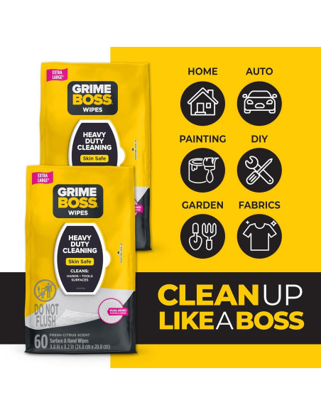 Toallitas Grime Boss 120ct para Manos y Superficies - Alta Dureza