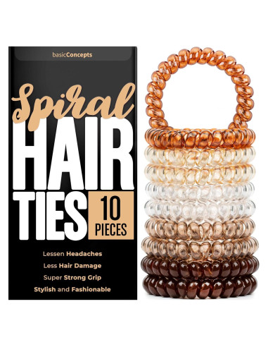 Tiras de Cabello en Espiral Basic Concepts - 10 Piezas, Marrón