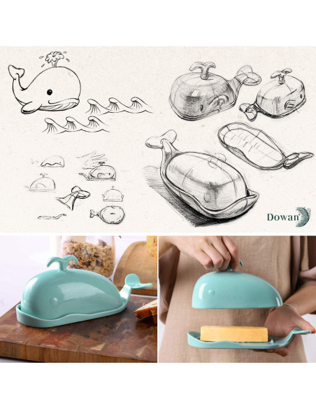 Plato de Mantequilla Ballena DOWAN Turquesa 22.86x8.89cm