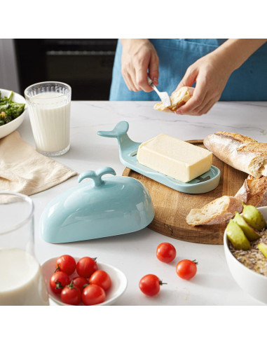 Plato de Mantequilla Ballena DOWAN Turquesa 22.86x8.89cm