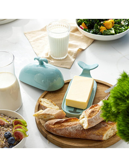 Plato de Mantequilla Ballena DOWAN Turquesa 22.86x8.89cm