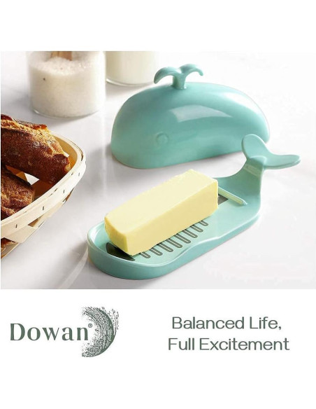 Plato de Mantequilla Ballena DOWAN Turquesa 22.86x8.89cm