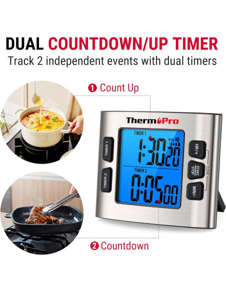 Temporizador Digital ThermoPro TM02 Acero Inoxidable 24h Temporizador Digital ThermoPro TM02 Acero Inoxidable 24h