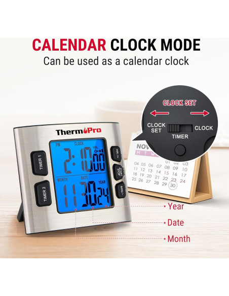 Temporizador Digital ThermoPro TM02 Acero Inoxidable 24h Temporizador Digital ThermoPro TM02 Acero Inoxidable 24h