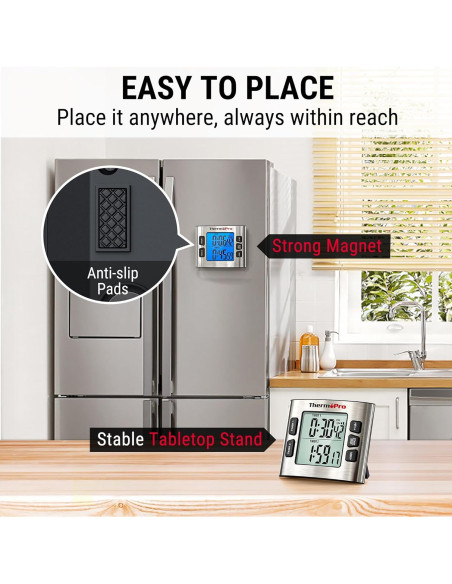 Temporizador Digital ThermoPro TM02 Acero Inoxidable 24h Temporizador Digital ThermoPro TM02 Acero Inoxidable 24h