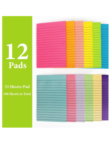 Paquete de 12 Notas Adhesivas Rayadas NESCCI 10x15 cm