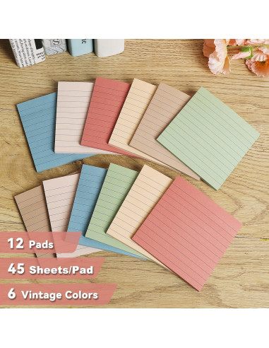 Notas Adhesivas Rayadas HCTBN 10.16x10.16 cm Vintage - Paquete de 12