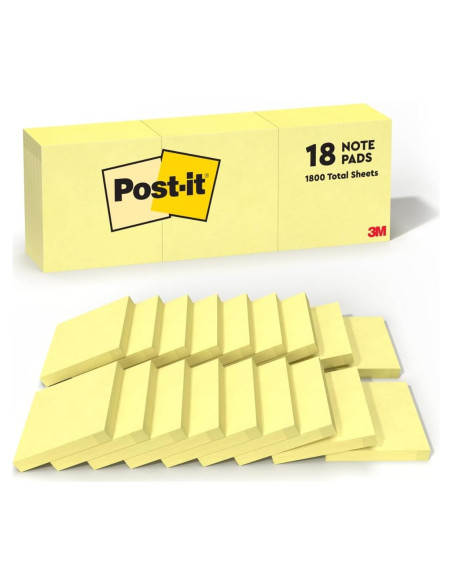 Notas Post-it Amarillas Canario 7.6x7.6 cm 18 Blocs 100 Hojas Notas Post-it Amarillas Canario 7.6x7.6 cm 18 Blocs 100 Hojas