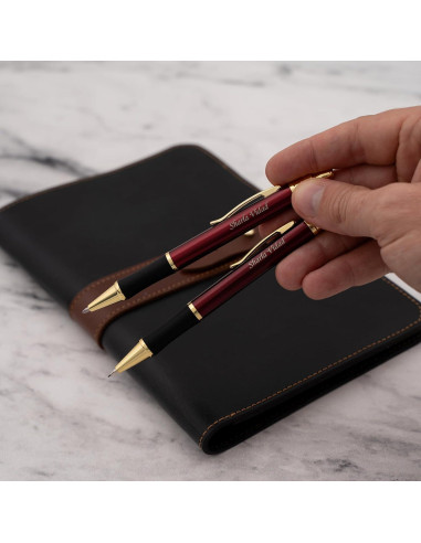 Conjunto de Bolígrafo y Lápiz Grabado Dayspring Rojo