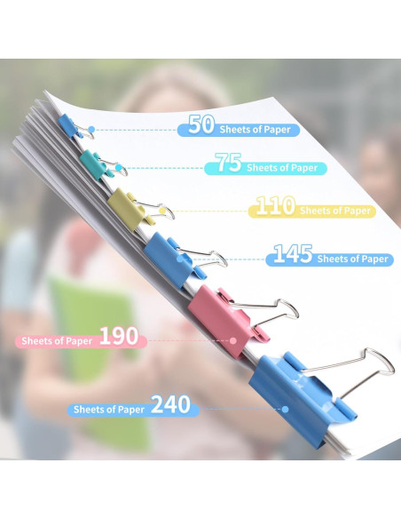 Clips de Carpeta Joyberg 125 Pcs Colores Mixtos 6 Tamaños