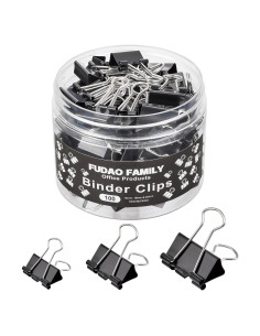 100 Clips de Carpeta Negros FUDAO FAMILY - 3 Tamaños Variados