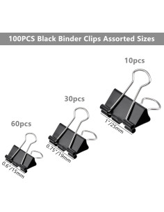 100 Clips de Carpeta Negros FUDAO FAMILY - 3 Tamaños Variados 2
