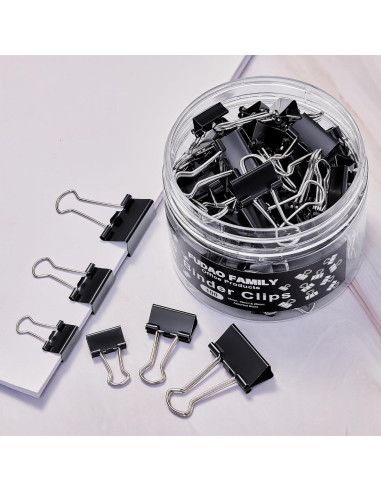 100 Clips de Carpeta Negros FUDAO FAMILY - 3 Tamaños Variados