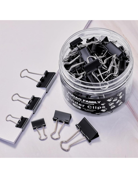 100 Clips de Carpeta Negros FUDAO FAMILY - 3 Tamaños Variados