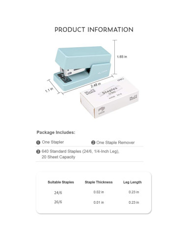 Mini Grapadora Leven Azul 20 Hojas con 640 Grapas