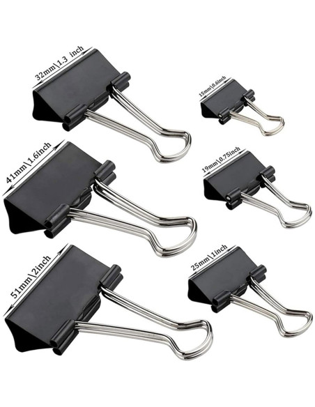 Clips de Encuadernación KAKAMINA 300 Piezas Tamaños Variados