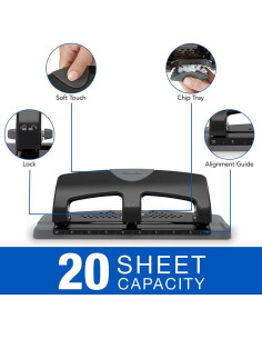 Perforadora de 3 Agujeros Swingline SmartTouch 20 Hojas Metal Negro 2